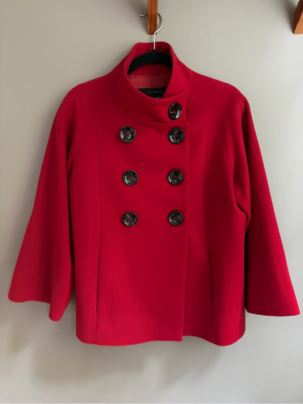 Zara Woman’s Red Double-Breasted Wool Peacoat large